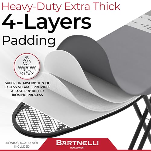 Bartnelli Ironing Board Cover and Pad, Made in Europe with New Patent Technology | 54x15 Iron Board Replacement Cover Featuring Park & Turbo Zone, Scorch Resistant 100% Cotton Thick Layered Top - color: Ultimate Gray