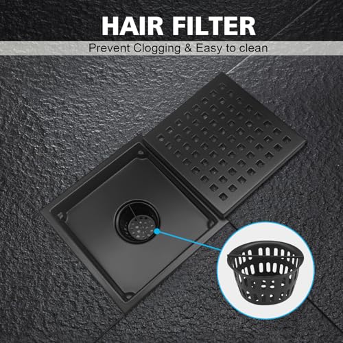 4 Inch Square Shower Drain with Flange, Removeable Grate SUS 304 Stainless Steel Shower Drain with Hair Catcher (Matte Black, 4 Inch) - color: Matte Black, size: 4 Inch