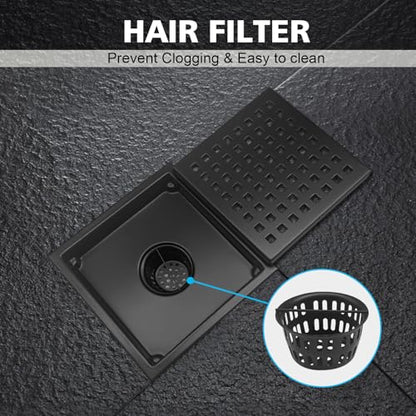 4 Inch Square Shower Drain with Flange, Removeable Grate SUS 304 Stainless Steel Shower Drain with Hair Catcher (Matte Black, 4 Inch) - color: Matte Black, size: 4 Inch