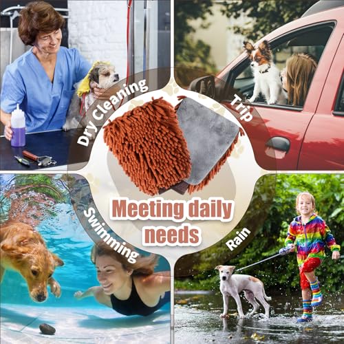 Teenyyou 2 Pcs Dog Towel Chenille Microfiber Pet Grooming Gloves,Brown - color: Brown