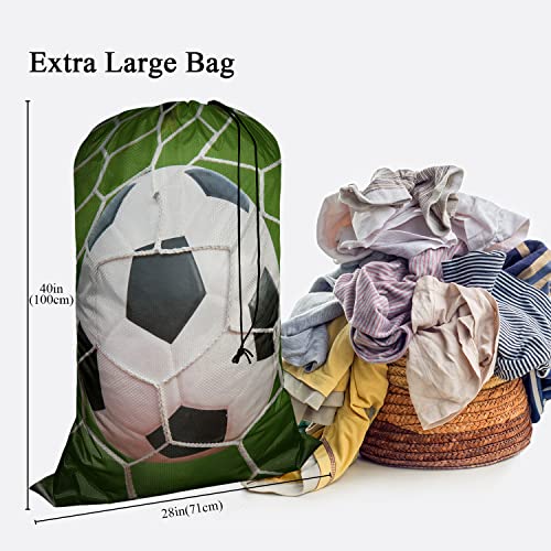 Swono Football Extra Large Travel Laundry Bag, Rip-Stop Dirty Clothes Bag with Drawstring, Soccer Game In Goal Net Green Grass Field Heavy Duty Travel Laundry Bag, Oxford Cloth, Machine Wash - color: Football
