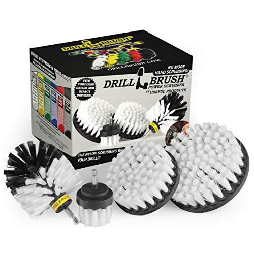 White Soft Interior Car Detailing Drill Brush Set - Nylon Auto Scrubber - color: White