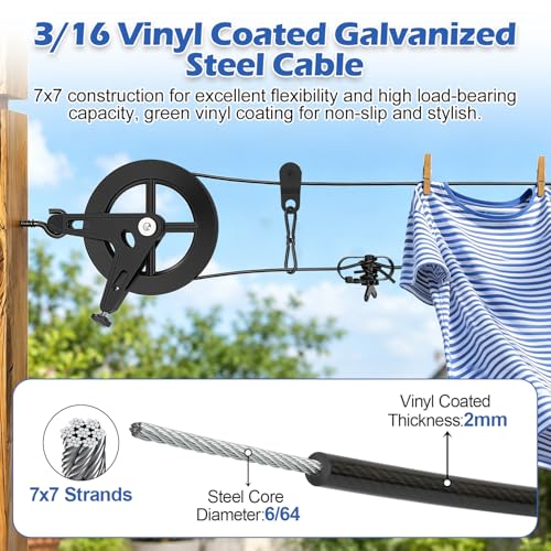 150ft Black Clothesline Pulley Kit with Aluminum Brake Pulleys - size: 150FT Black