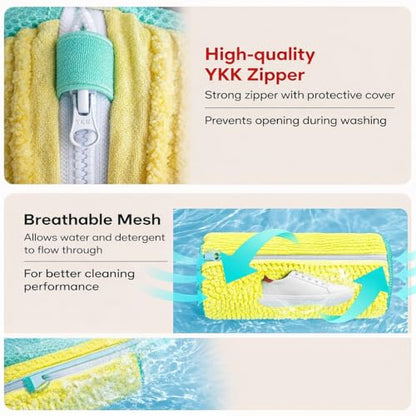 Shoe Washing Machine Bags with Hidden Zipper, 360° Clean Shoe Bag Sneaker - color: Yellow