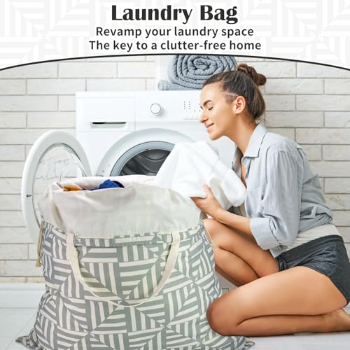 Canvas Laundry Bag with Handles & Drawstring, XL 33"Wx 35"H, Geometry Gray - color: Geometry Light Gray,1pc XL, size: XL 33"W x 35"H┃1 Pack