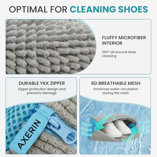 Shoe Washing Machine Bag for Washer and Dryer – 2pc Reusable Shoe Cleaning Bag for Sneakers & Tennis Shoes - color: GREY