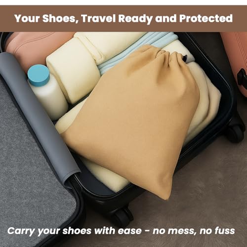 LFH Cotton Rich Shoe Storage Bags with Drawstring, Dustproof Breathable Reusable Organizer, Perfect For Travel, Dorm, Hotel, College, Gym, Easy to Carry, Machine Washable 8"x17" (Pack of 2) - Beige - color: Beige, size: 8"x17" (Pack of 2)