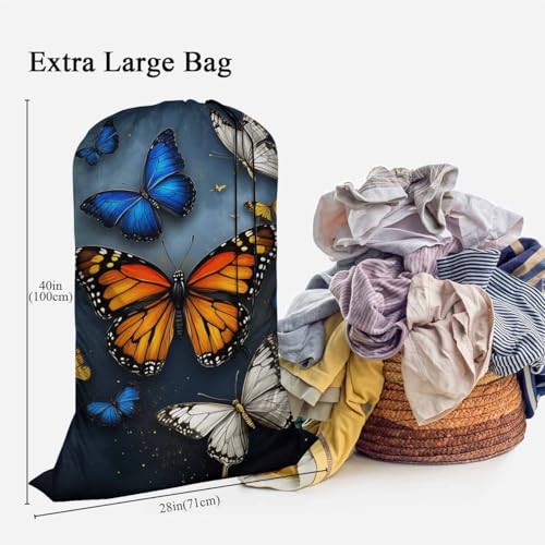 Swono Butterflies Extra Large Laundry Bag with Drawstring Closure 28"x40", 3D Butterfly Flying With Glowing for College, Dorm and Apartment Dwellers - color: Butterflies