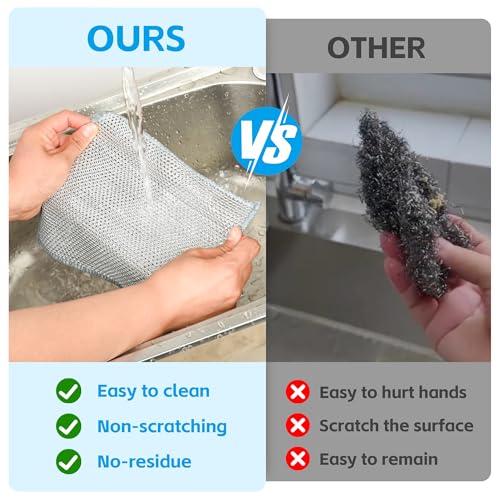 12PK Upgrade Non Scratch Wire Dishcloth, Silver Mesh Dish Cloths. - color: Silver, size: 7.87 x 7.87Inch - 12PACK