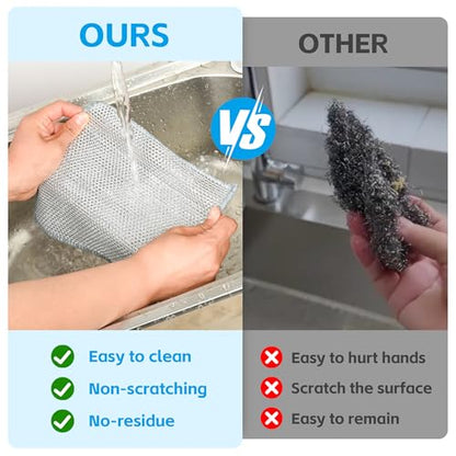 12PK Upgrade Non Scratch Wire Dishcloth, Silver Mesh Dish Cloths. - color: Silver, size: 7.87 x 7.87Inch - 12PACK