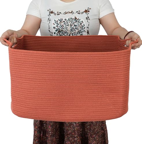 XUANGUO Large Rectangle Woven Cotton Rope Blanket Basket 22"x17"x12" Rustic - color: rustic