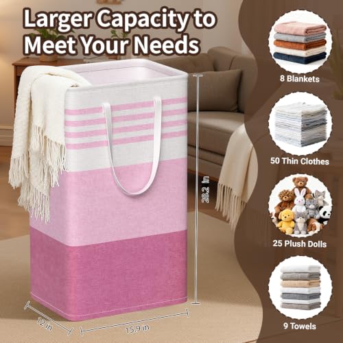 WOWBOX 2 Pack Laundry Baskets, Collapsible Dirty Clothes Laundry Hampers - color: Pink, size: 88L