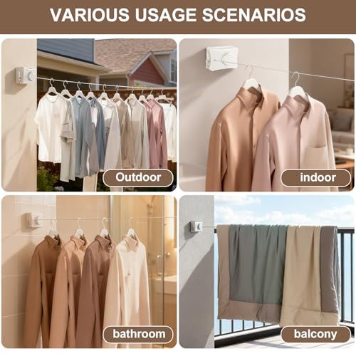 Retractable Clothesline for Indoor & Outdoor Use, White - color: White