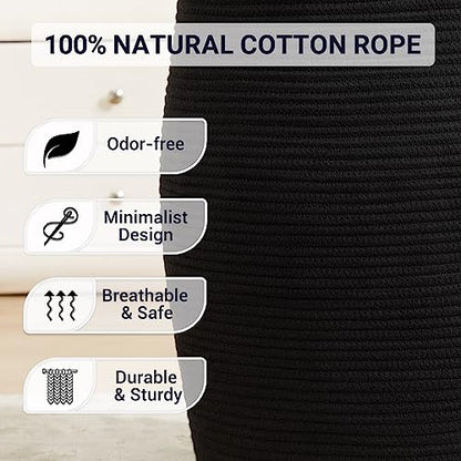 Extra Large Laundry Hamper Basket 105L Woven Blanket Basket, Black - color: Black, size: 105L