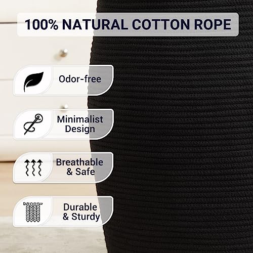 Large Laundry Hamper Basket 65L Woven Blanket Basket, Black - color: Black, size: 65L