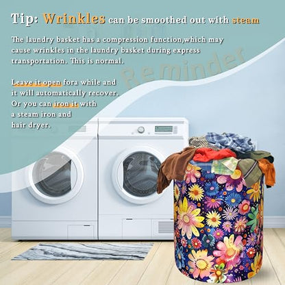 Colorful Hippie Flower Laundry Basket Oxford Cloth Hamper 18.9x16.5 Inch - color: Abstract Hippie Flower Floral