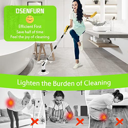 Electric Spin Scrubber, Cordless Bathroom Tub Scrubber with Long Handle & 7 Replaceable Cleaning Heads, Extension as Short Handle, Portable Power Shower Brush Household Tools for Tile Floor