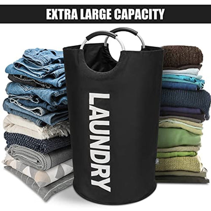 DOKEHOM 125L X-Large Laundry Basket Bag, Collapsible Tall Hamper, Black - color: Black, size: 125L
