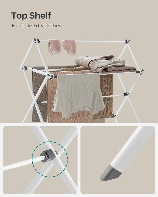 SONGMICS Foldable Clothes Drying Rack, 29.5 x 14.6 x 53.1 Inches - color: White, size: 29.5" W