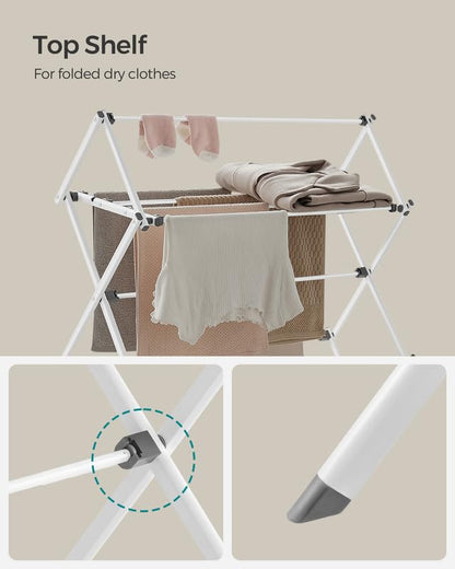 SONGMICS Foldable Clothes Drying Rack, 29.5 x 14.6 x 53.1 Inches - color: White, size: 29.5" W