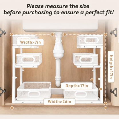 3-Tier Under Sink Organizer 2-Pack Organization for Bathroom Kitchen,White - color: White