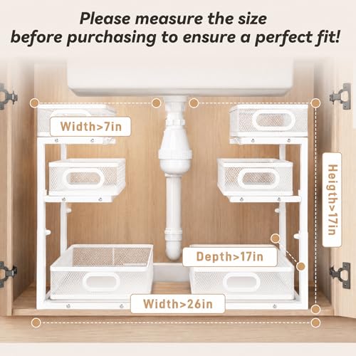 3-Tier Under Sink Organizer 2-Pack Organization for Bathroom Kitchen,White - color: White