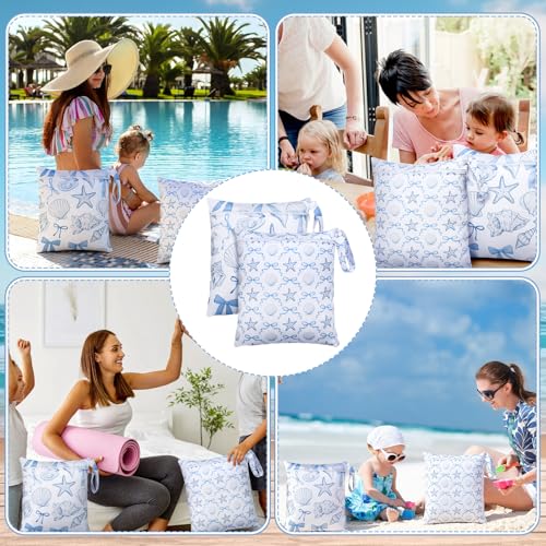 Sanwuta 2 Pack Wet Dry Bags Waterproof Wet Bag, Sea Shells, Blue and White - color: Blue and White, style: Sea Shells