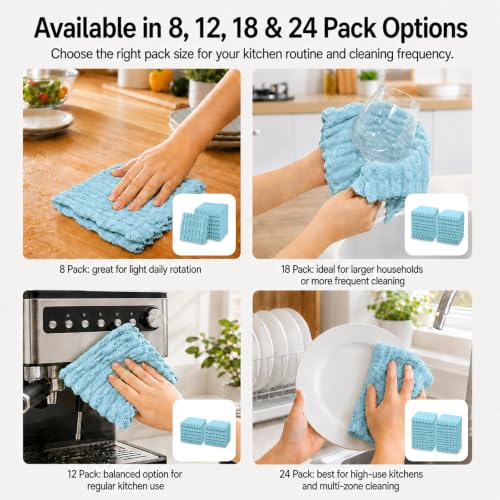 kimteny Microfiber Dish Cloths for Washing Dishes 12 Pack, Lake Blue - color: Lake Blue, size: 12 x 12 - 12 Pack