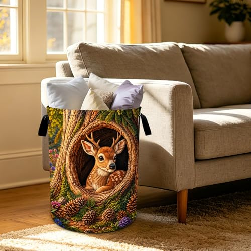 Deer Laundry Basket Foldable Oxford Laundry Hamper With Handle For Room Bathroom Bedroom - color: Deer
