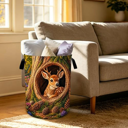 Deer Laundry Basket Foldable Oxford Laundry Hamper With Handle For Room Bathroom Bedroom - color: Deer