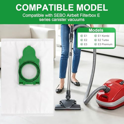 8300AM / 8300ER Vacuum Bags Compatible with SEBO Airbelt E Series (E1 / E2 / E3) Canister Vacuum - Large Capacity Dust Bag Replacement Parts Accessories Kit (4 Pack) - color: 4 Pack