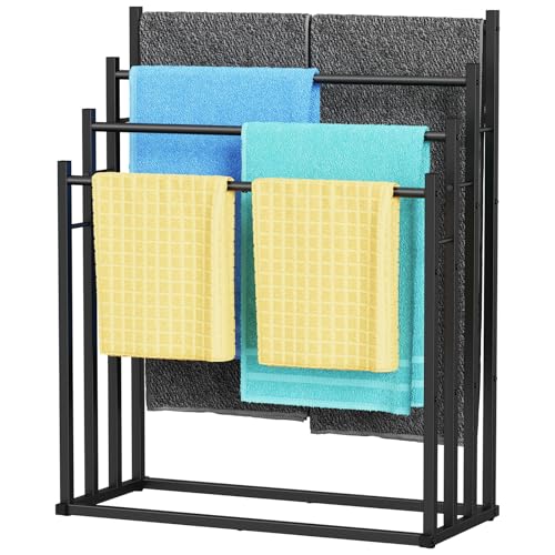 Honiter Towel Racks for Bathroom, 4 Tier Wide Towel Drying Rack Outdoor, Free Standing Towel Rack, Pool Towel Blanket Stand and Display Rack for Oversized Bath Towels - color: Black, size: 4 Tier