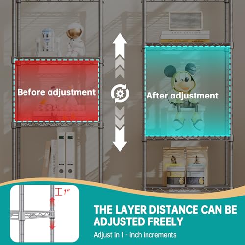 SINGAYE Metal Shelves Wire Shelving Storage Standing Adjustable Shelf Unit - color: Grey, size: 5 Tier 10"Dx16"Wx55"H