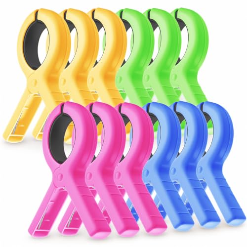 Beach Towel Clips for Beach Chairs, 12 Pack Heavy Duty Towel Clips for Pool Chair Cruise Boat Lounge Chair, Strong Grip Clothes Pins for Beach, Pool, Camping, Picnic, Laundry