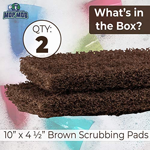 Heavy Duty XL Brown Scouring Pad 2 Pack. 10 x 4.5in Large Multipurpose Nylon Scrubbing Sponges. Clean Bathrooms, Kitchens, Counters and Floors to Erase Grime and Make Surfaces Sparkle