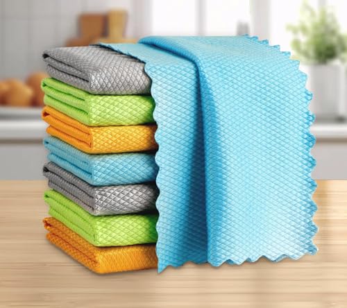 8 Pack Microfiber Cleaning Cloths, 12x12 Inch Lint-Free Glass Towels for Windows, Mirrors, Windshields, Stainless Steel
