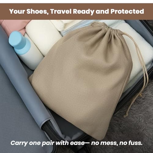 LFH Cotton Rich Shoe Storage Bags with Drawstring, Dustproof Breathable Reusable Organizer, Perfect For Travel, Dorm, Hotel, College, Gym, Easy to Carry, Machine Washable 8"x17" (Pack of 4) - Chambray - color: Chambray, size: 8"x17" (Pack of 4)
