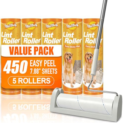 WulaWindy Long Handle Lint Roller for Pet Hair, 450 Sheets, 5 Rolls - size: 5-Pack (Long Handle)