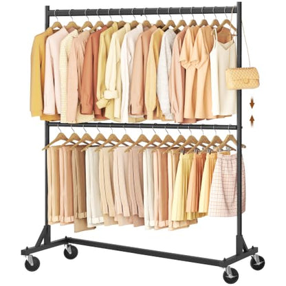 Hoctieon Double Rod Z Rack, Rolling Clothes Racks with Z-Base, Adjustable Clothing Rack, Standing Clothes Rack, Metal Clothing Racks for Hanging Clothes, Portable Garment Rack, Black - color: Black (1 Pack)