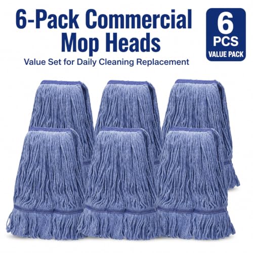 6 Pack Heavy Mop Replace Head，mop Head Replacement,Commercial mop Heads,Reusable Mop Head Refills-Replacement Mop Heads SuitableWet Industrial Blue Cotton Looped End String Head Refill (Blue) - size: 17 Ounce 6Pack