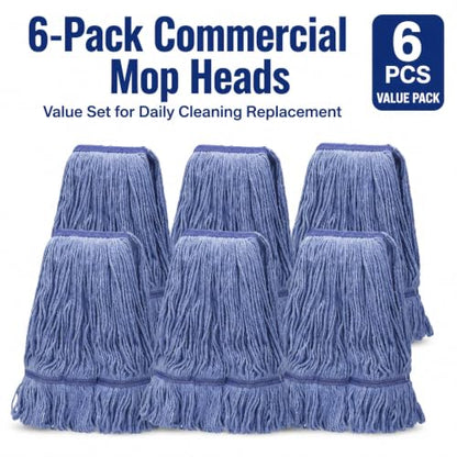 6 Pack Heavy Mop Replace Head，mop Head Replacement,Commercial mop Heads,Reusable Mop Head Refills-Replacement Mop Heads SuitableWet Industrial Blue Cotton Looped End String Head Refill (Blue) - size: 17 Ounce 6Pack
