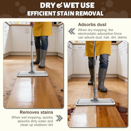 Microfiber Mop, 360° Rotating Flat Floor Cleaner 4 Pads, Grey - color: Gray