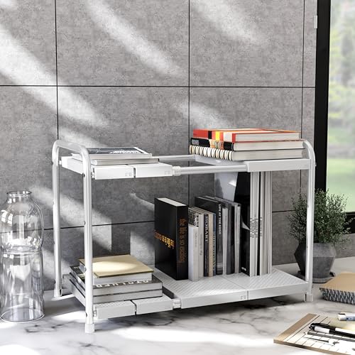 Simple Houseware Under Sink 2-Tier Heavy Duty Expandable Organizer, White - color: White