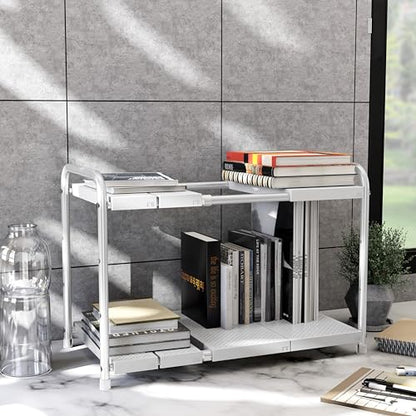 Simple Houseware Under Sink 2-Tier Heavy Duty Expandable Organizer, White - color: White