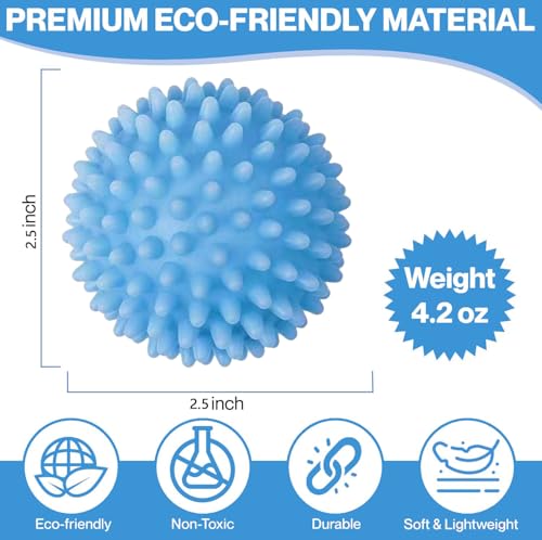 Reusable Dryer Balls Anti Static, 6 PCS Laundry Agitator Balls for Laundry, Blue Purple White Non-Toxic Washing Balls Tangle Free for Washer, Softens Fabrics, Prevents Tangles, Enhances Cleaning - size: 2.5in