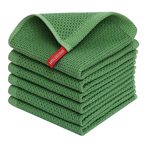 Homaxy 100% Cotton Waffle Weave Kitchen Dish Cloths 6-Pack, Grass Green - color: Grass Green, size: 12 X 12 - 6 Pack