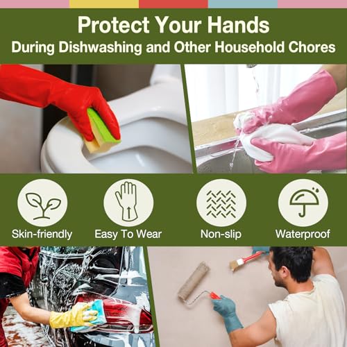 Kitchen Dish Washing Gloves 5 Pairs Rubber Cleaning Reusable Gloves Large - size: Large