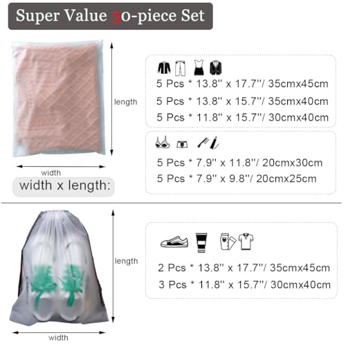 30Pack Travel Packing Bags, Multi-Size Clothing Organizer Zipper Bag