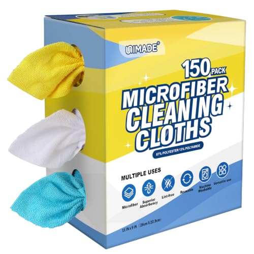 UNIMADE Microfiber Cleaning Cloth, 150 Pack Microfiber Towels for Cars - color: Blue & Yellow & White