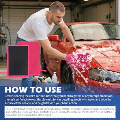 2PCS Car Clay Mitt Auto Detailing,Soft Clay Bar Mitt for Cleaning Car Surfaces,Anti-Scratch Clays Mitts for Cars Detailings to Replace Traditional Clays Bar Cars Accessories (Hot Pink) - color: Hot Pink/2pcs